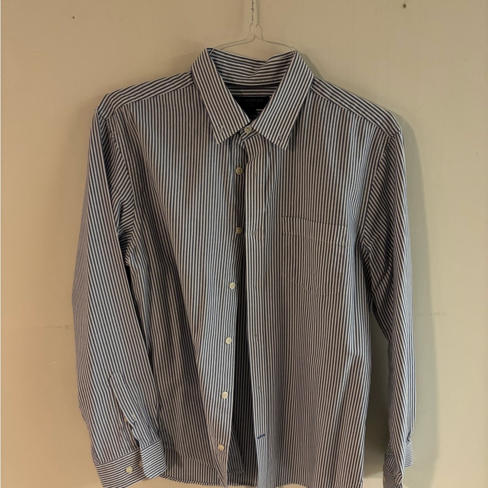 Banana Republic Navy and White Striped Shirt